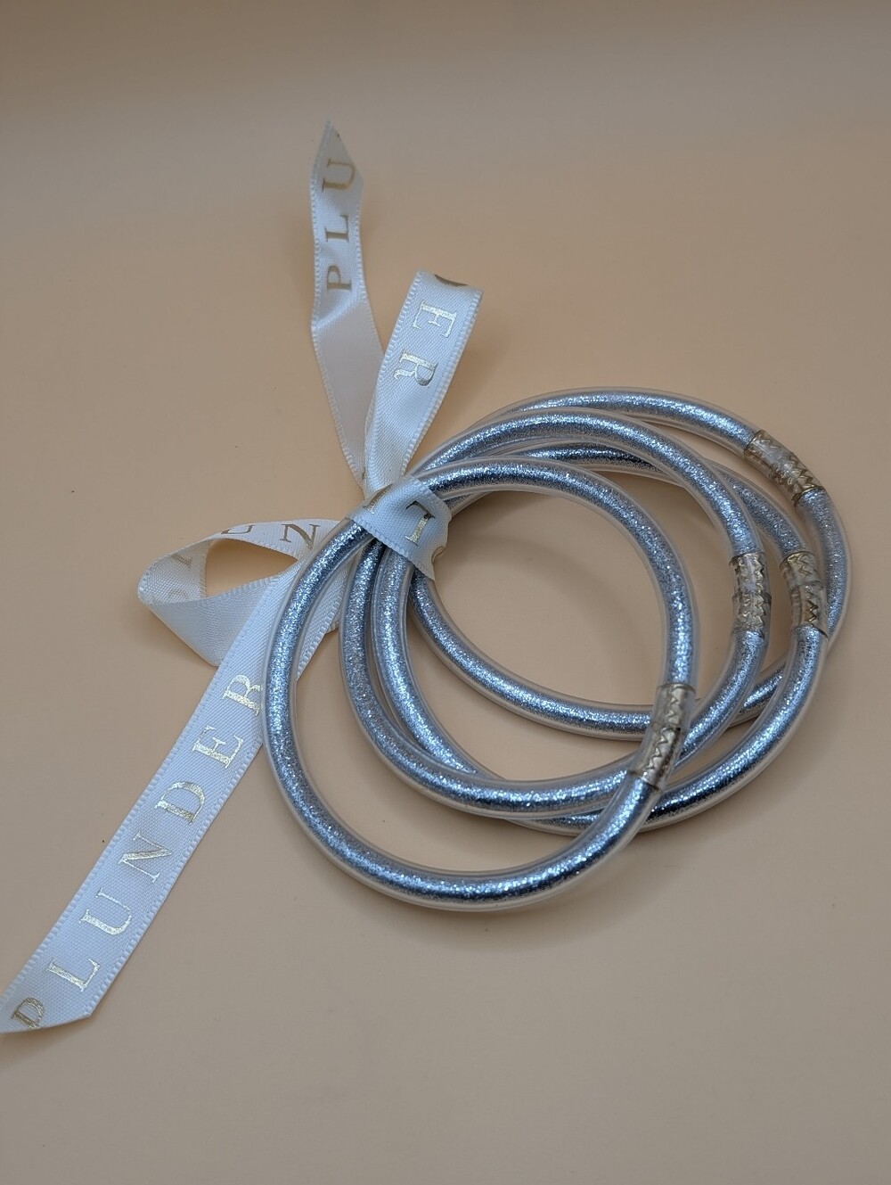 Plunder Metallic Silver Bracelet Set with Branded Ribbon NEW!